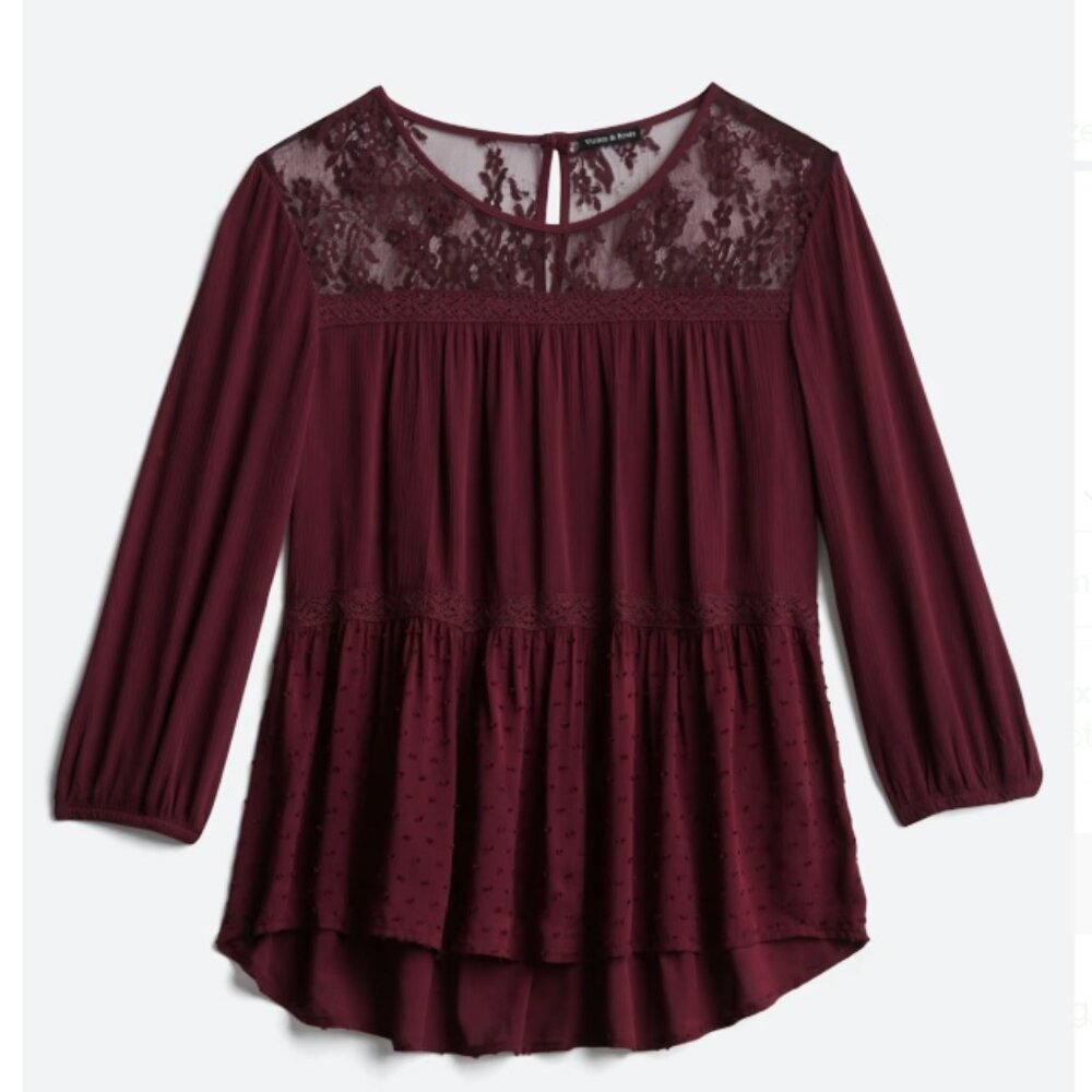 Violets & Roses Small Maroon Lace Top